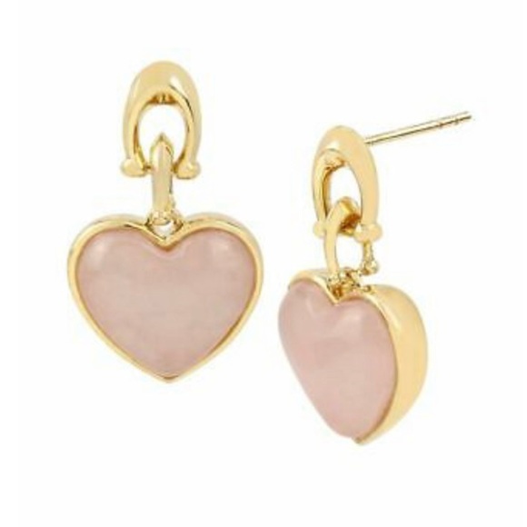 Coach Jewelry - COACH Pink Gold Tone Heart Signature Quartz Drop Earrings